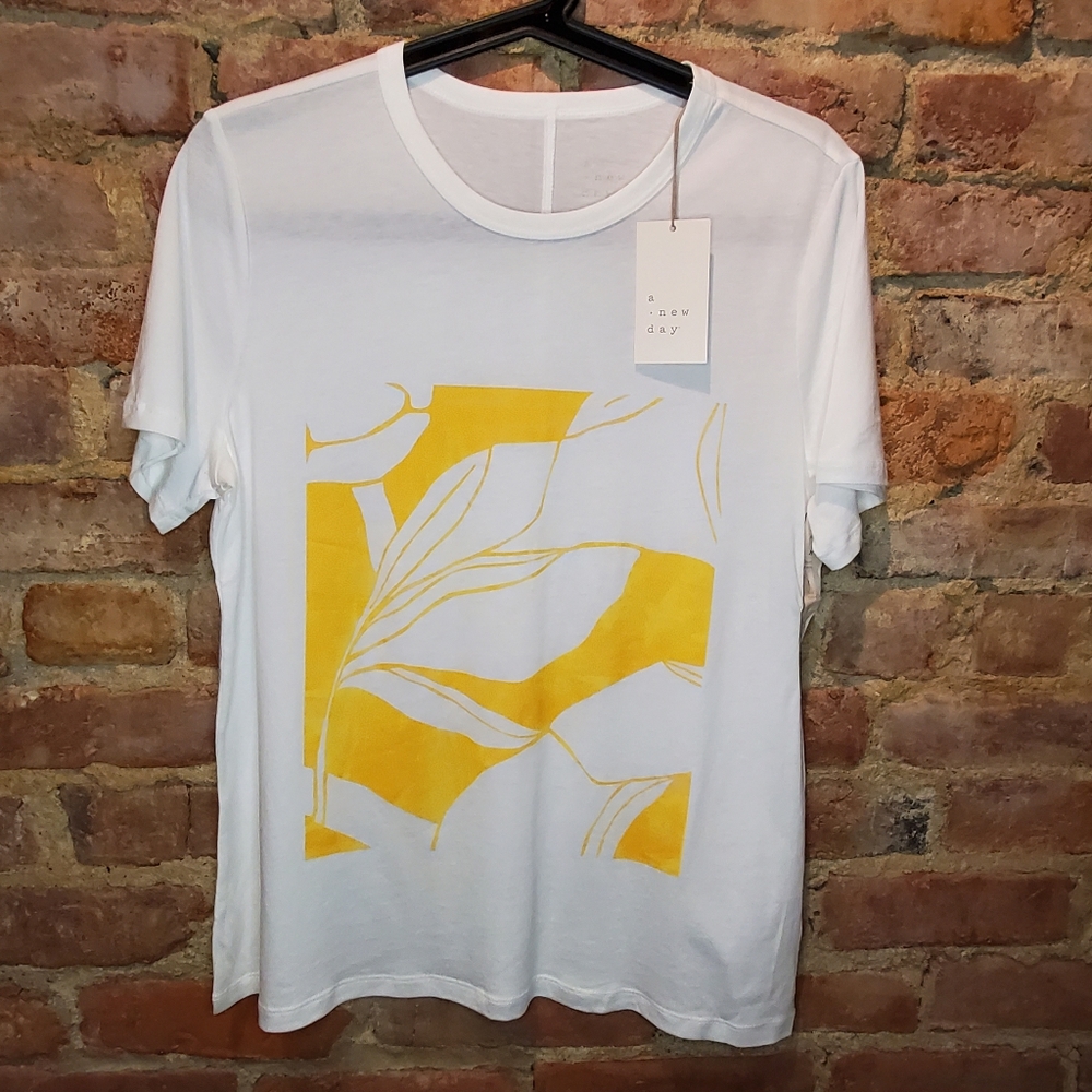 A new day yellow floral tee shirt